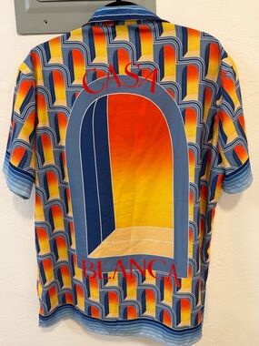 Casablanca Tennis Club Gradient Print Silk Blend Button Up Shirt 3XL